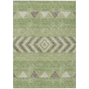 8' X 10' Green Taupe And Ivory Southwestern Washable Indoor Outdoor Area Rug