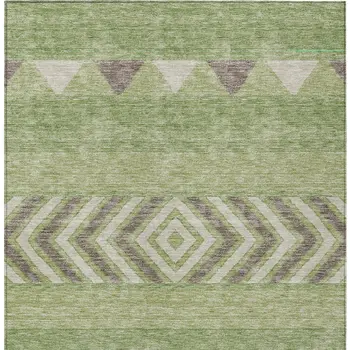 9' X 12' Green Taupe And Ivory Southwestern Washable Indoor Outdoor Area Rug
