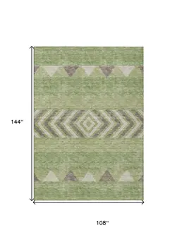 9' X 12' Green Taupe And Ivory Southwestern Washable Indoor Outdoor Area Rug