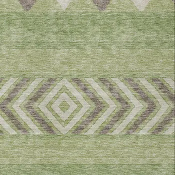 9' X 12' Green Taupe And Ivory Southwestern Washable Indoor Outdoor Area Rug