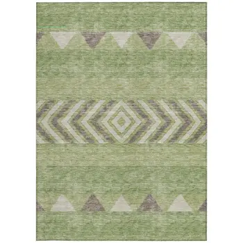 10' X 14' Green Taupe And Ivory Southwestern Washable Indoor Outdoor Area Rug