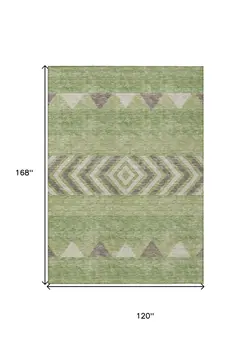 10' X 14' Green Taupe And Ivory Southwestern Washable Indoor Outdoor Area Rug