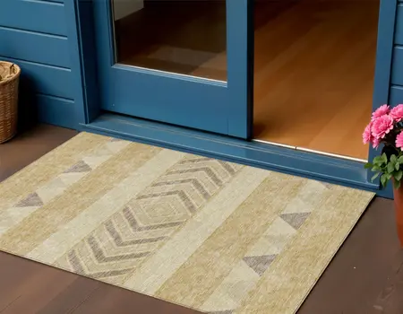 3' X 5' Gold Taupe And Beige Southwestern Washable Indoor Outdoor Area Rug