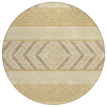 8' Gold Taupe And Beige Round Southwestern Washable Indoor Outdoor Area Rug