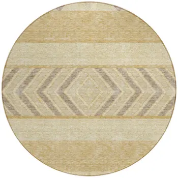 8' Gold Taupe And Beige Round Southwestern Washable Indoor Outdoor Area Rug