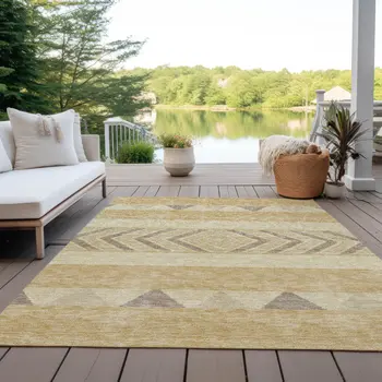 9' X 12' Gold Taupe And Beige Southwestern Washable Indoor Outdoor Area Rug