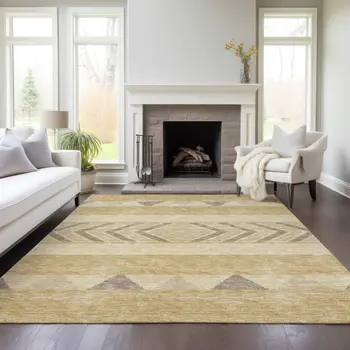 10' X 14' Gold Taupe And Beige Southwestern Washable Indoor Outdoor Area Rug