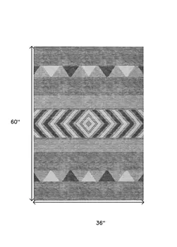 3' X 5' Gray Charcoal And Silver Southwestern Washable Indoor Outdoor Area Rug
