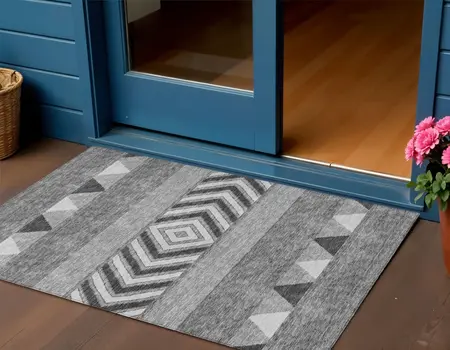3' X 5' Gray Charcoal And Silver Southwestern Washable Indoor Outdoor Area Rug