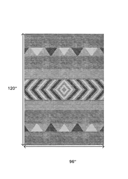 8' X 10' Gray Charcoal And Silver Southwestern Washable Indoor Outdoor Area Rug