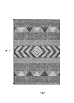 9' X 12' Gray Charcoal And Silver Southwestern Washable Indoor Outdoor Area Rug