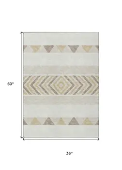 3' X 5' Ivory Beige And Taupe Southwestern Washable Indoor Outdoor Area Rug