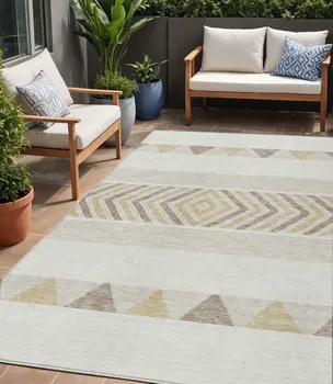 5' X 8' Ivory Beige And Taupe Southwestern Washable Indoor Outdoor Area Rug