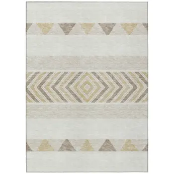 5' X 8' Ivory Beige And Taupe Southwestern Washable Indoor Outdoor Area Rug