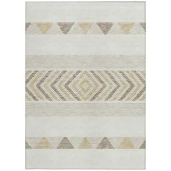 8' X 10' Ivory Beige And Taupe Southwestern Washable Indoor Outdoor Area Rug