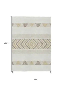 8' X 10' Ivory Beige And Taupe Southwestern Washable Indoor Outdoor Area Rug