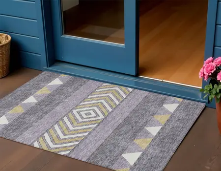 3' X 5' Lavender Ivory And Gold Southwestern Washable Indoor Outdoor Area Rug