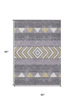 5' X 8' Lavender Ivory And Gold Southwestern Washable Indoor Outdoor Area Rug