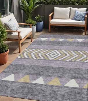 5' X 8' Lavender Ivory And Gold Southwestern Washable Indoor Outdoor Area Rug