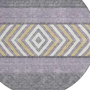8' Lavender Ivory And Gold Round Southwestern Washable Indoor Outdoor Area Rug