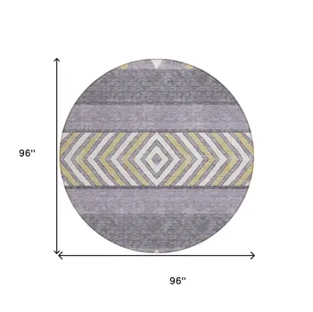 8' Lavender Ivory And Gold Round Southwestern Washable Indoor Outdoor Area Rug