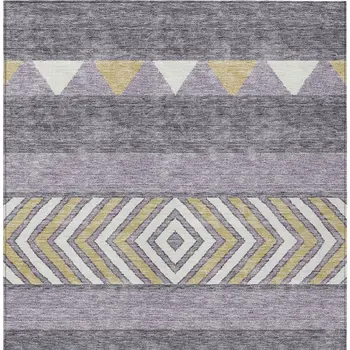 9' X 12' Lavender Ivory And Gold Southwestern Washable Indoor Outdoor Area Rug