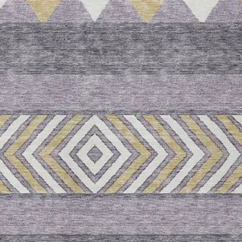 9' X 12' Lavender Ivory And Gold Southwestern Washable Indoor Outdoor Area Rug