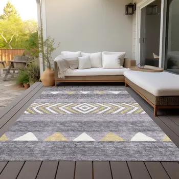 10' X 14' Lavender Ivory And Gold Southwestern Washable Indoor Outdoor Area Rug