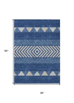 3' X 5' Navy Blue Ivory And Beige Southwestern Washable Indoor Outdoor Area Rug