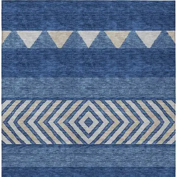 9' X 12' Navy Blue Ivory And Beige Southwestern Washable Indoor Outdoor Area Rug