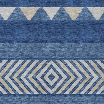 9' X 12' Navy Blue Ivory And Beige Southwestern Washable Indoor Outdoor Area Rug