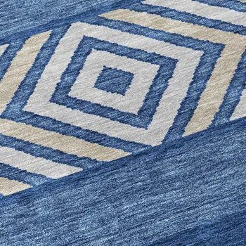 9' X 12' Navy Blue Ivory And Beige Southwestern Washable Indoor Outdoor Area Rug