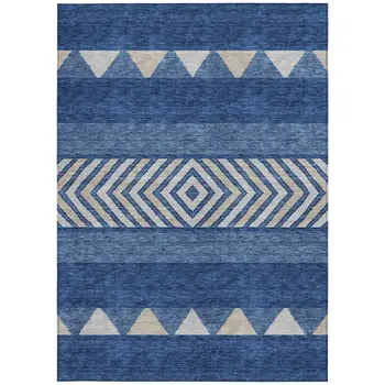10' X 14' Navy Blue Ivory And Beige Southwestern Washable Indoor Outdoor Area Rug