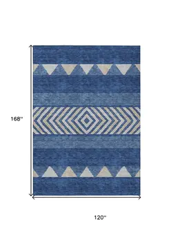 10' X 14' Navy Blue Ivory And Beige Southwestern Washable Indoor Outdoor Area Rug