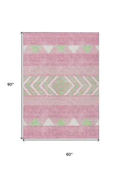 5' X 8' Pink Ivory And Mint Green Southwestern Washable Indoor Outdoor Area Rug