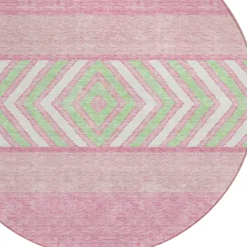 8' Pink Ivory And Mint Green Round Southwestern Washable Indoor Outdoor Area Rug
