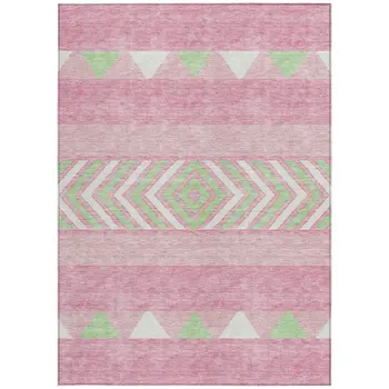 8' X 10' Pink Ivory And Mint Green Southwestern Washable Indoor Outdoor Area Rug