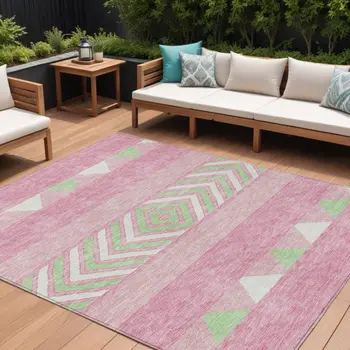 8' X 10' Pink Ivory And Mint Green Southwestern Washable Indoor Outdoor Area Rug