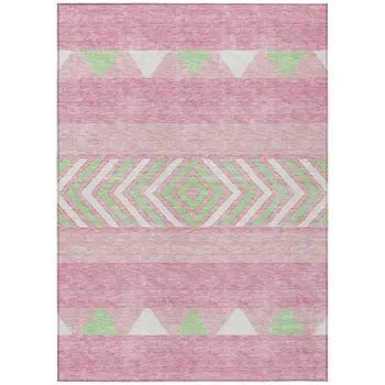 8' X 10' Pink Ivory And Mint Green Southwestern Washable Indoor Outdoor Area Rug
