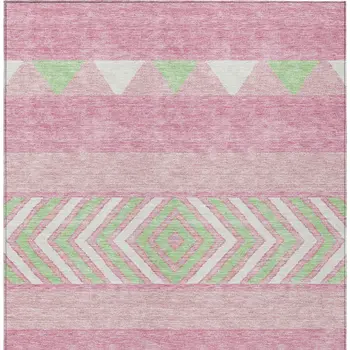 8' X 10' Pink Ivory And Mint Green Southwestern Washable Indoor Outdoor Area Rug