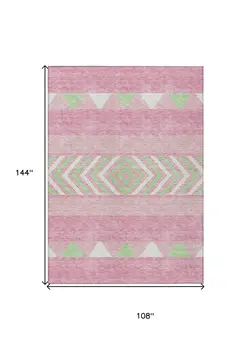 9' X 12' Pink Ivory And Mint Green Southwestern Washable Indoor Outdoor Area Rug