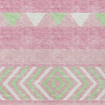 10' X 14' Pink Ivory And Mint Green Southwestern Washable Indoor Outdoor Area Rug