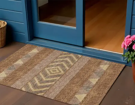 3' X 5' Orange Wheat And Taupe Southwestern Washable Indoor Outdoor Area Rug