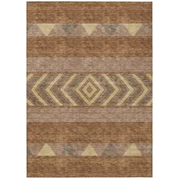 3' X 5' Orange Wheat And Taupe Southwestern Washable Indoor Outdoor Area Rug