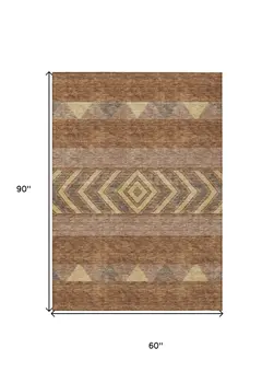 5' X 8' Orange Wheat And Taupe Southwestern Washable Indoor Outdoor Area Rug