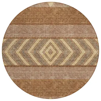 8' Orange Wheat And Taupe Round Southwestern Washable Indoor Outdoor Area Rug