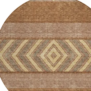 8' Orange Wheat And Taupe Round Southwestern Washable Indoor Outdoor Area Rug