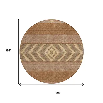 8' Orange Wheat And Taupe Round Southwestern Washable Indoor Outdoor Area Rug