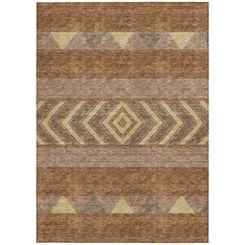 8' X 10' Orange Wheat And Taupe Southwestern Washable Indoor Outdoor Area Rug
