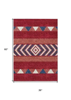 3' X 5' Red White And Navy Blue Southwestern Washable Indoor Outdoor Area Rug